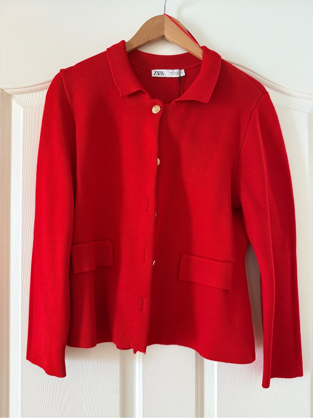 Zara Bright Red Knit Button-Front Blazer Brand New With Tags